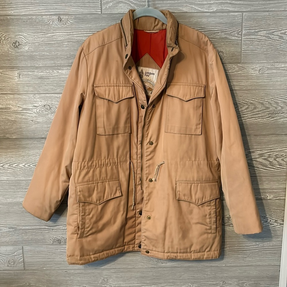 Vintage London Fog Outdoors Unlimited Tan Parka Orange Quilted Lining 12R